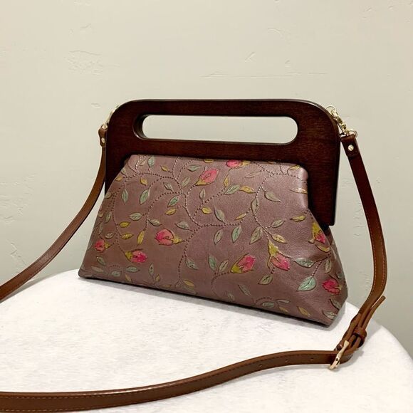 Handmade Genuine Embossed Leather Large Wooden Frame Handbag - Picture 7 of 16